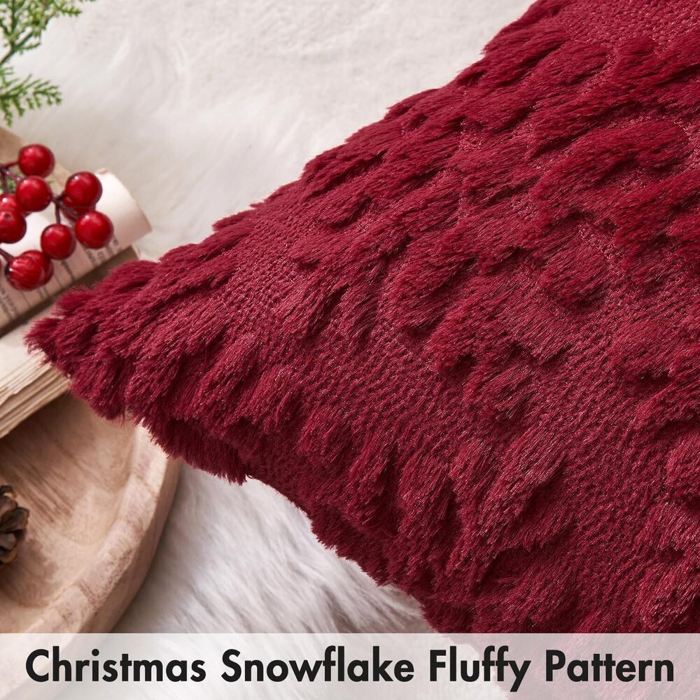 5769 Christmas Burgundy Red Throw Pillow Covers Snowflakes Decorative 16×16 - Picture 2 of 6